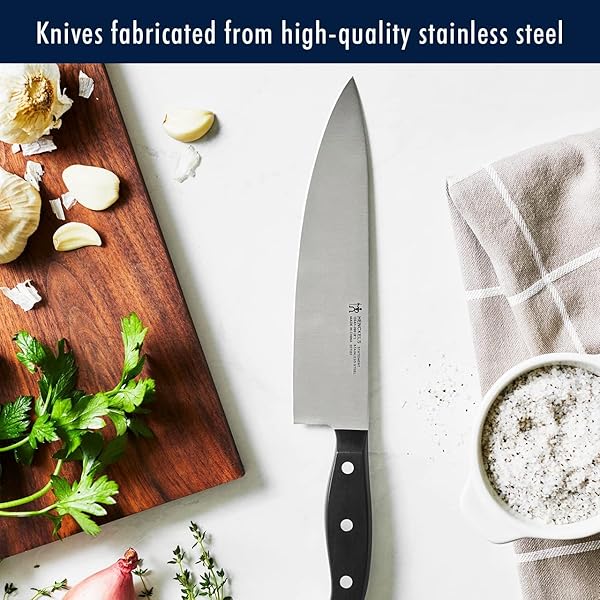 HENCKELS PREMIUM QUALITY 15-PIECE KNIFE SET WITH BLOCK, RAZOR-SHARP, GERMAN ENGINEERED KNIFE INFORMED BY OVER 100 YEARS OF MASTERFUL KNIFE MAKING, LIGHTWEIGHT AND STRONG, DISHWASHER SAFE