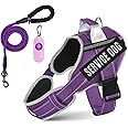 Neck Padded Dog Vest Harness and Leash Set, No Pull Adjustable Service Pet Harness with 8 Dog Patches, Reflective in Training Easy Control Pet Vest with 5ft Dog Leash for Small, Medium & Large Dogs