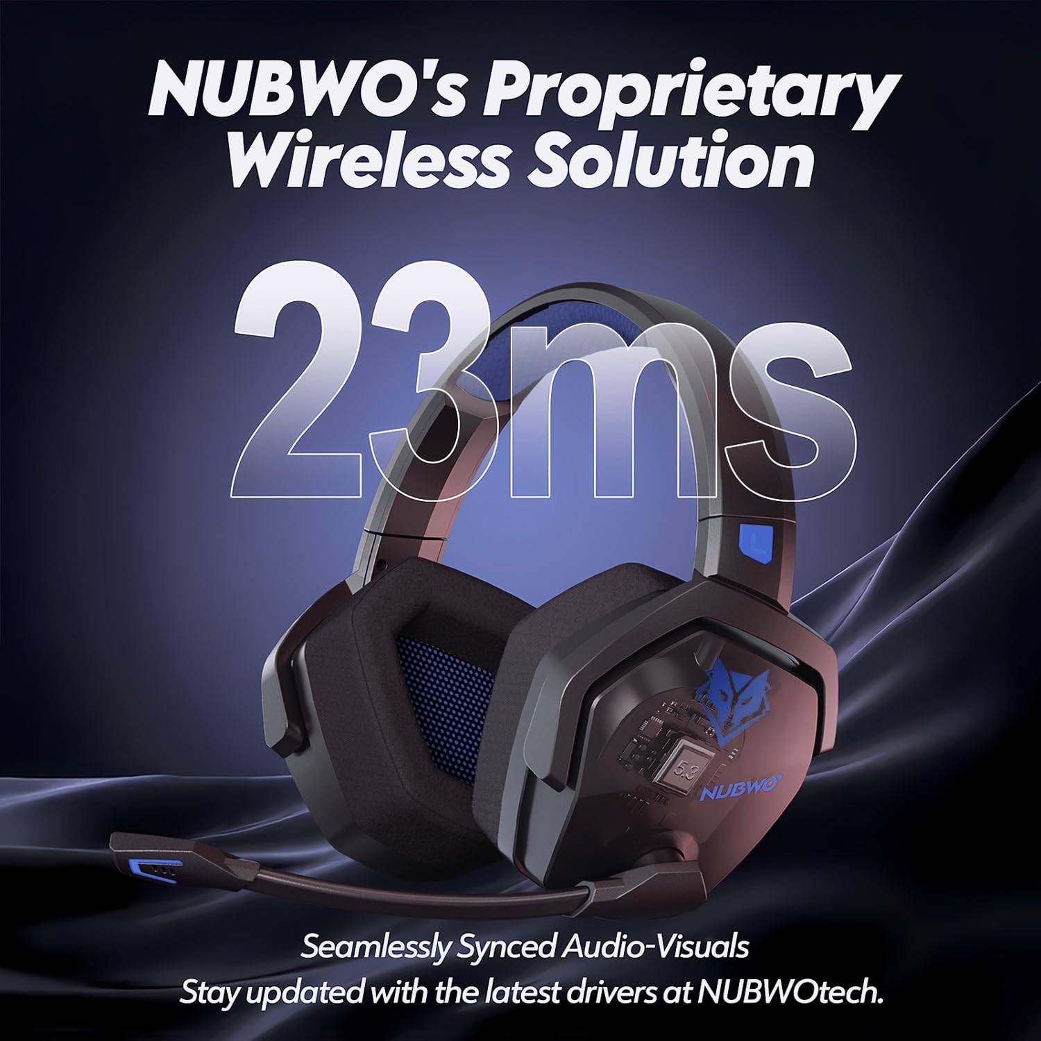 NUBWO Wireless Gaming Headset with Mic for Ps5 Ps4 PC, Zero Interference, 100-Hour Battery All-Day Play, 23ms Sync​ for Fortnite & Call of Duty/FPS Gamers, Triple Mode All Devices Compatible - Blue