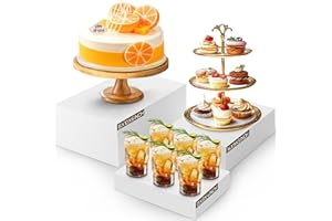 BrightRow 3 Pack Extra Large Acrylic Buffet Risers - 15”, 14”, 13” White Display Stands with Hollow Bottoms, Cube Riser Boxes Nesting for Dessert Food Catering Buffet Display Party Supplies