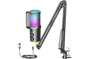 ONIKUMA GAMING Gaming USB Microphone, Noise Cancellation Condenser Mic with Mute,Boom Arm Mic-Reverb Adjustment, Monitoring for Streaming, Podcasting, Discord, YouTube,PC, Computer, PS4, PS5, Mac