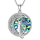 TOUPOP Cat Necklace Sterling Silver Abalone Shell Celtic Cat on the Moon with Abalone Shell Birthday Christmas Jewelry Gifts for Women