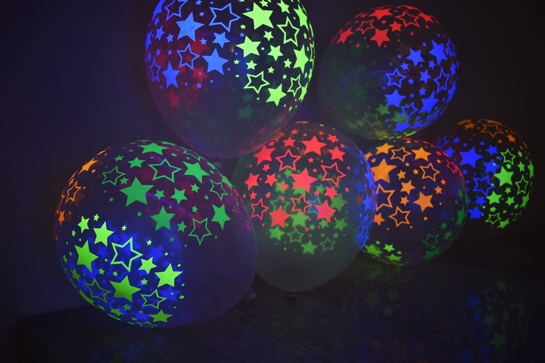 DirectGlow Clear Latex 11 inch UV Blacklight Reactive Neon Star Balloons (50)