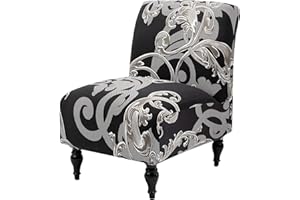 Iauddy Armless Accent Slipper Chair Cover Slipcover,Stretch Spandex Removable Non-Slip Silp Cover for Accent Chair Without Arms Furniture Protector for Living Dining Room(Black/Gray, 1)