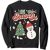 Vintage Christmas Tis The Season Christmas Tree Snowman Sweatshirt