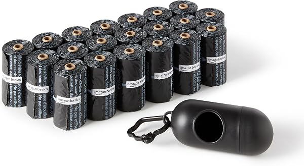 Amazon Basics Dog Poop Leak Proof Bags with Dispenser and Leash Clip, Unscented, 13" x 9" Large Size, 300 Count