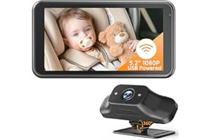 Babyvue BV5 No WiFi Baby Car Monitor, 5.2" 1080P Car Seat Camera with IR Night Vision & 2.4GHz Stable Signal, Easy Plug & Pla