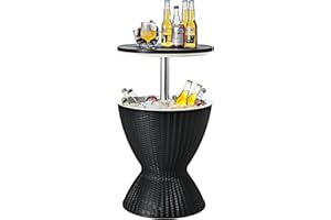 Giantex Cool Bar Table, 8 Gallon Beer and Wine Cooler, Rattan Style Outdoor Cocktail Patio Bar Tables, Height Adjustable, 3-i