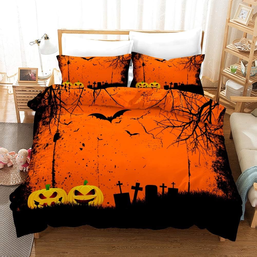 Halloween Series Duvet Cover Bedding Set Horror Pumpkin Head With Black