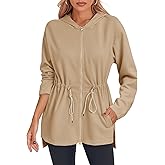 Fisoew Women's Zip Up Hoodie Sweatshirts Oversized Long Sleeve Casual Drawstring Waist Side Slit Tunic Tops