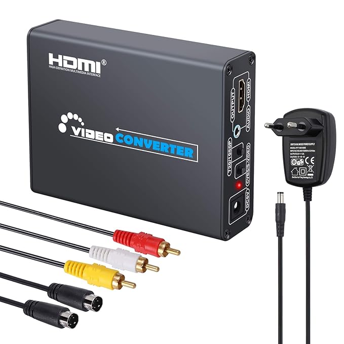LiNKFOR 1080P RCA S-Video zu HDMI Konverter mit Netzteil Upscaler Adapter 3RCA AV CVBS Composite S-Video R/L Audio zu HDMI mi