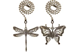 Dotlite 2Pack Dragonfly and Butterfly Ceiling Fan Pull Chain, 14inch 3mm Beaded Light Core Extender Pendant Ornaments Extension Decoration with Connector, Bronze