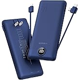 VEGER Portable Charger with Built-in AC Plug and Cables, All in One 10000mAh Ultra Slim Power Bank Travel Essentials, 15W Fast Charging Battery Pack Compatible with iPhone, Samsung, Android (Navy)