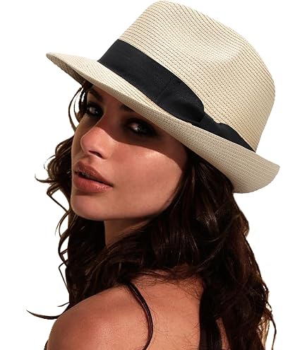 Women\'s Straw Fedora Sun Hat UPF 50+ Protection Short Brim Woven Funky Junque Women main image 4
