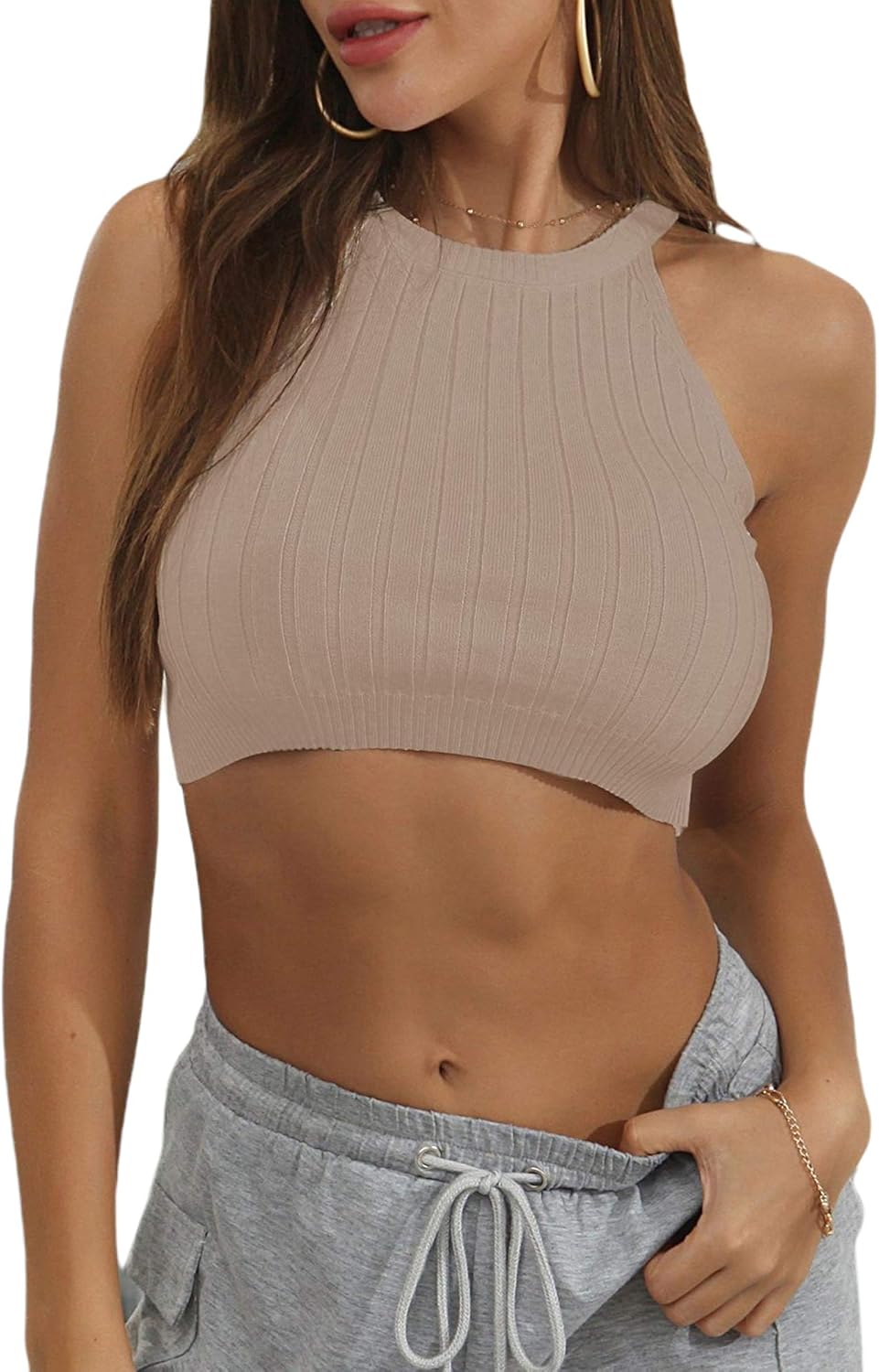 white ribbed halter top