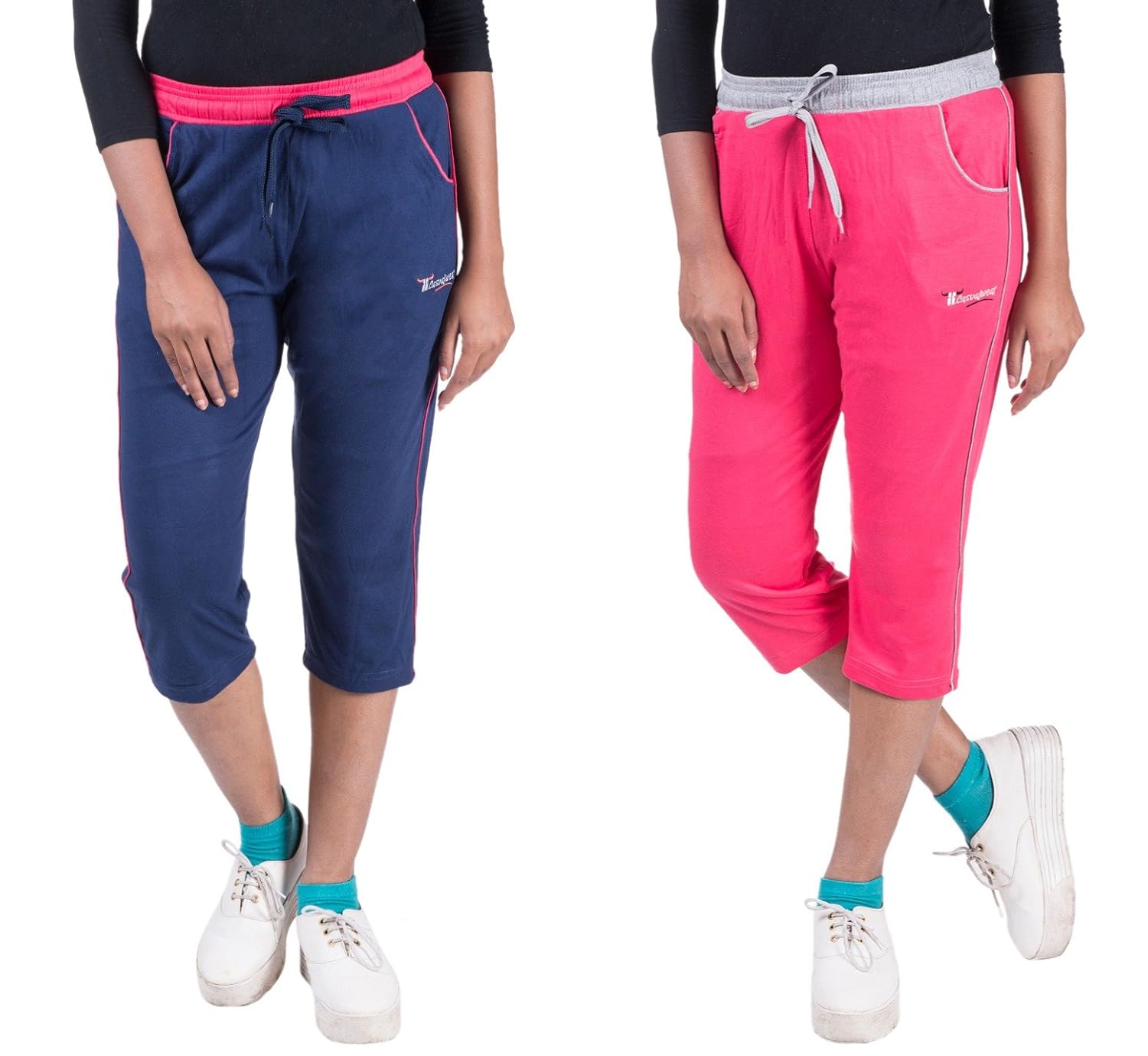 v d sales&trade;, combo pack of women's designer blue & pink cotton capri , three quarters