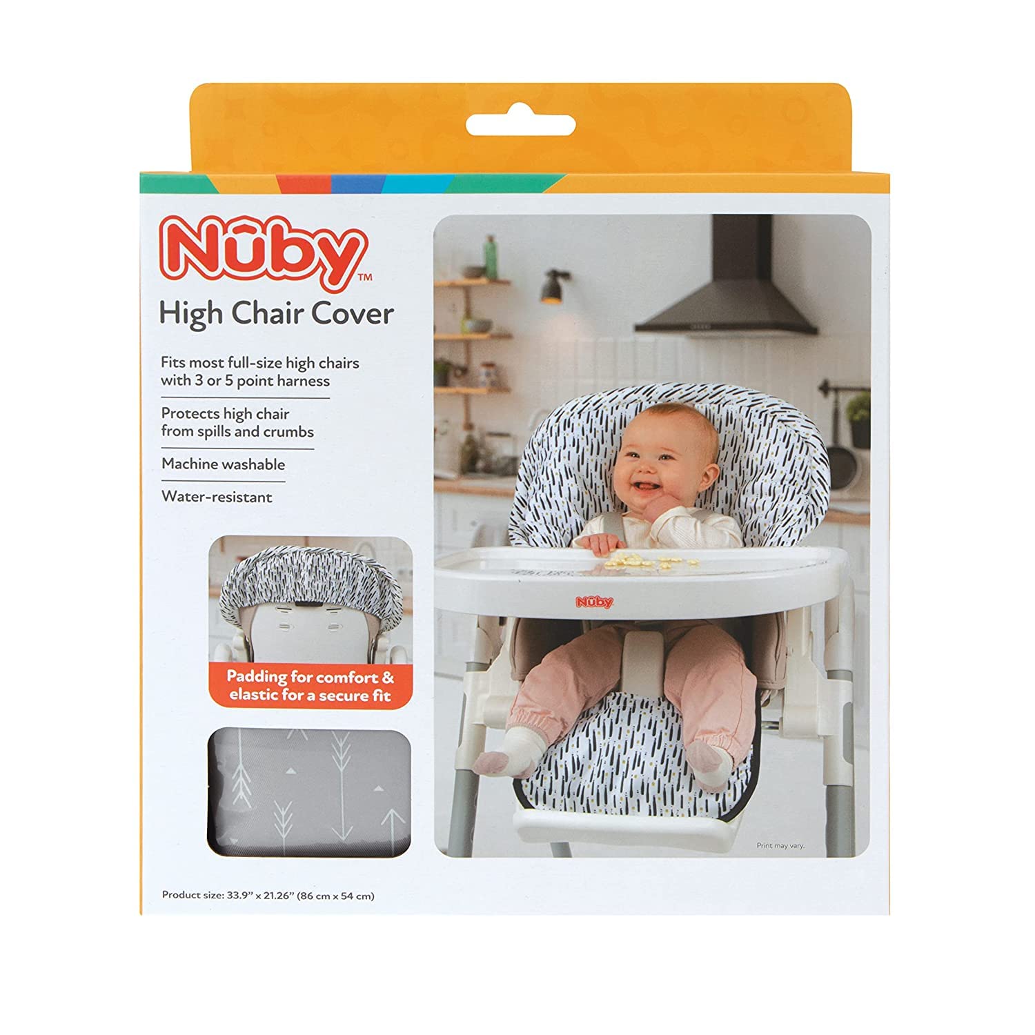 Nuby Baby High Chair Cover - Protects from Spills and Crumbs - Water Resistant for Easy Cleanup - Arrow Print