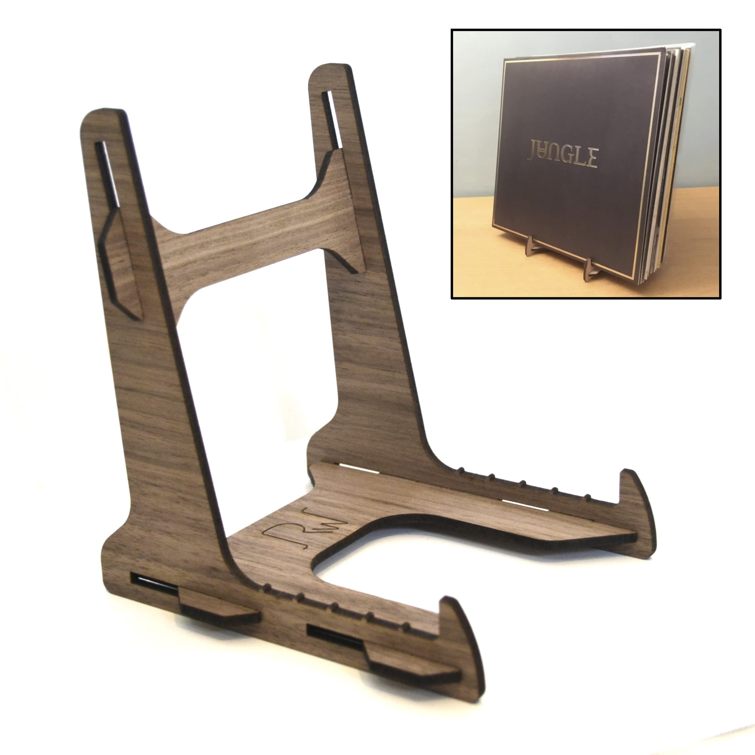 Vinyl Record Storage and Display Stand for 10-25 Records, Walnut Veneer