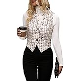WDIRARA Women's V Neck Button Front Single Breasted Plaid and Asymmetrical Waistcoat