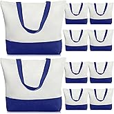 Weewooday 10 Pack Canvas Tote Bag Large Blank Reusable Grocery Bags with Handles DIY Cloth for Shopping Beach Travel(Navy Blue, White)
