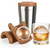 Angryice Clear Ice Cube Maker, Sphere Ice Ball Molds for Whiskey, Stainless Steel Clear Ice Mold with Non-BPA Silicone, Easy-Release Round Ice Cube Tray for Cocktails Bourbon