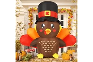 COMIN 5 FT Thanksgiving Decorations Inflatables Outdoor Turkey Baby with Built-in LEDs Blow Up Yard Decoration for Holiday Party Indoor Garden Lawn