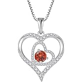 Rocayi Love Heart Necklace for Women 925 Sterling Silver Birthstone Pendant Necklace Dainty Jewelry for Women Wife Mother Christmas Birthday Mother's Day Gift