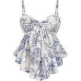 SHENHE Women's Summer Boho Camisole Top Tie Bow Asymmetrical Flowy Babydoll Tank Vacation Clothes