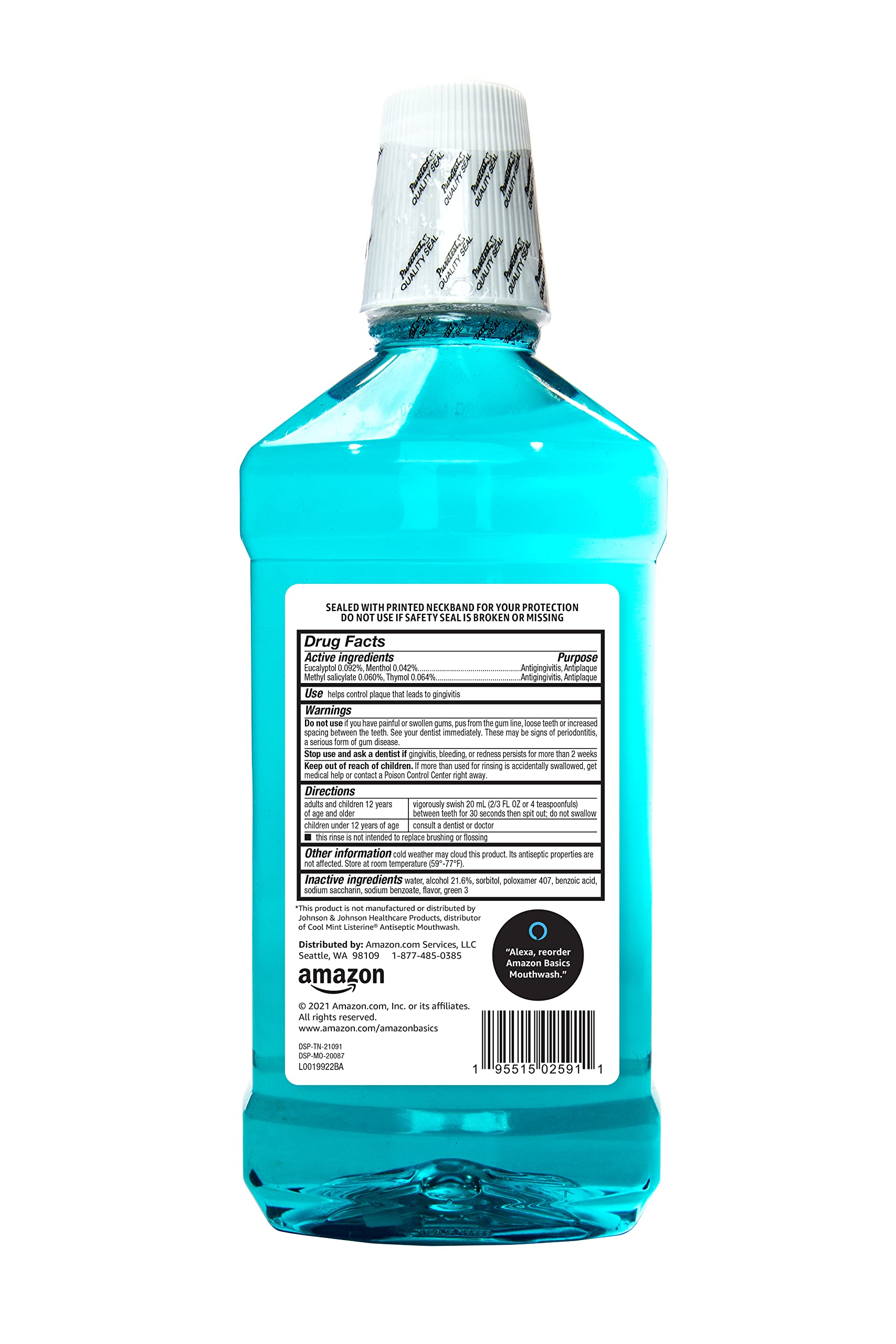 Amazon Basics Antiseptic Mouthwash, Blue Mint, 1 Liter, 33.8 Fluid Ounces, 1-Pack (Previously Solimo)