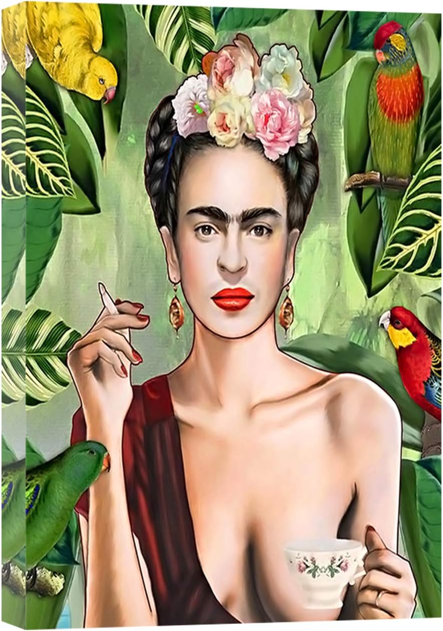 Frida Kahlo CON Amigos Print ON Framed Canvas Wall Art Work Home Decoration 20’’ x 16 inch -18mm Depth