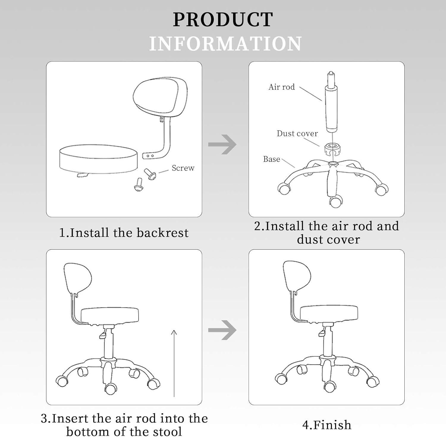 Hydraulic Saddle Rolling Chair, Heavy-Duty Stool Chair with Backrest for Beauty Salon Massage Dental Clinic Office, Black: Kitchen & Dining