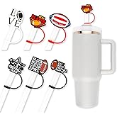 6PCS Football Straw Cover Cap Silicone for Tumbler Cup Birthday Party Supplies Favors Decorations, 10mm Drinking Straws Topper Hat for Reusable Straws Sports Tips Lids (Football Set 2)