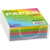 BAZIC Products Color Paper Cube with Tray, 300 Sheets, 2.95 in | 300-sheet color paper cube, 2.95 x 2.95 in (75 x 75 mm), clear holder tray for quick notes and reminders