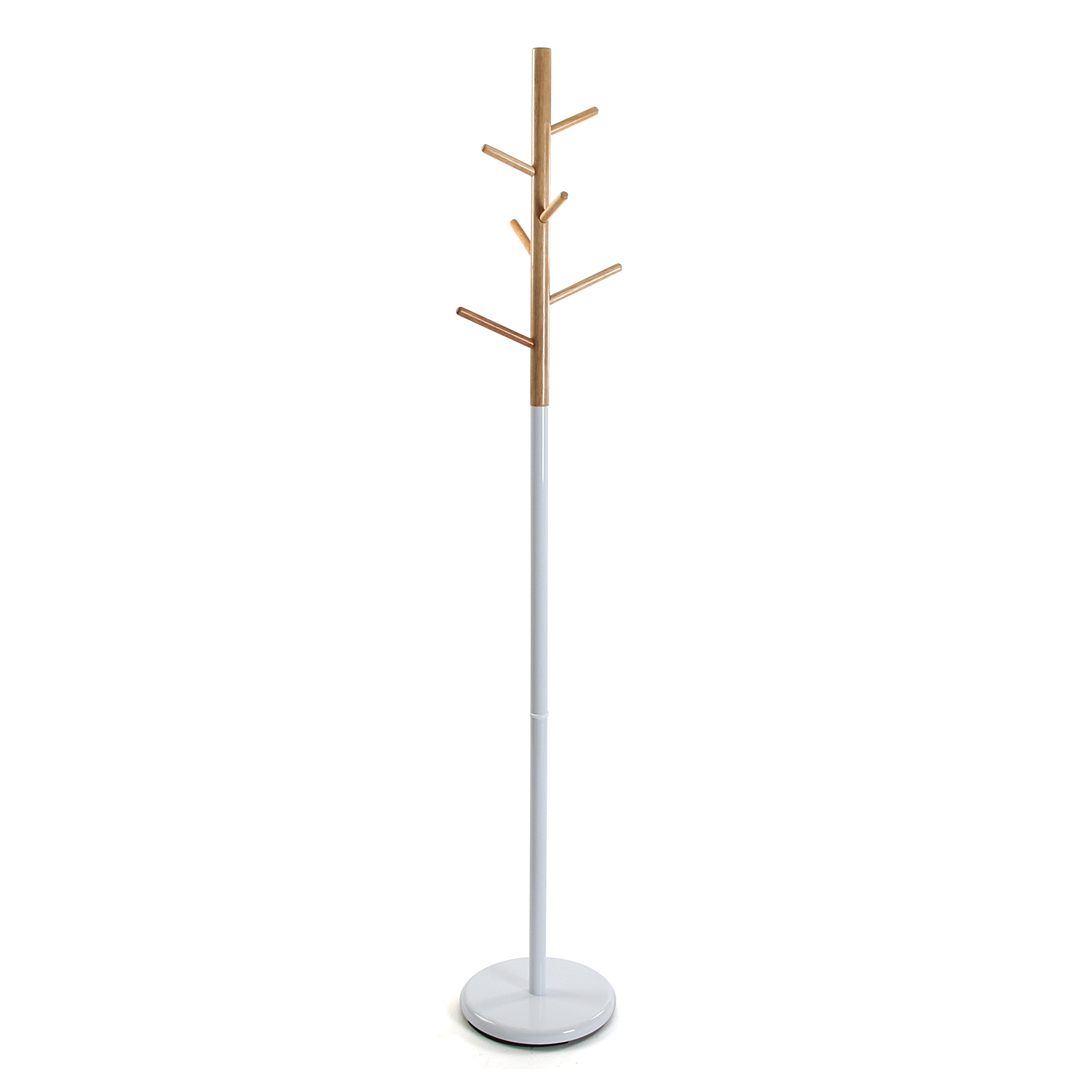 Versa Malmö Minimalist Style Coat Rack, with 6 hooks for clothing or bags for the Hall, Measurements (H x L x W) 171 x 28 x 28 cm, Metal and Wood, Colour White