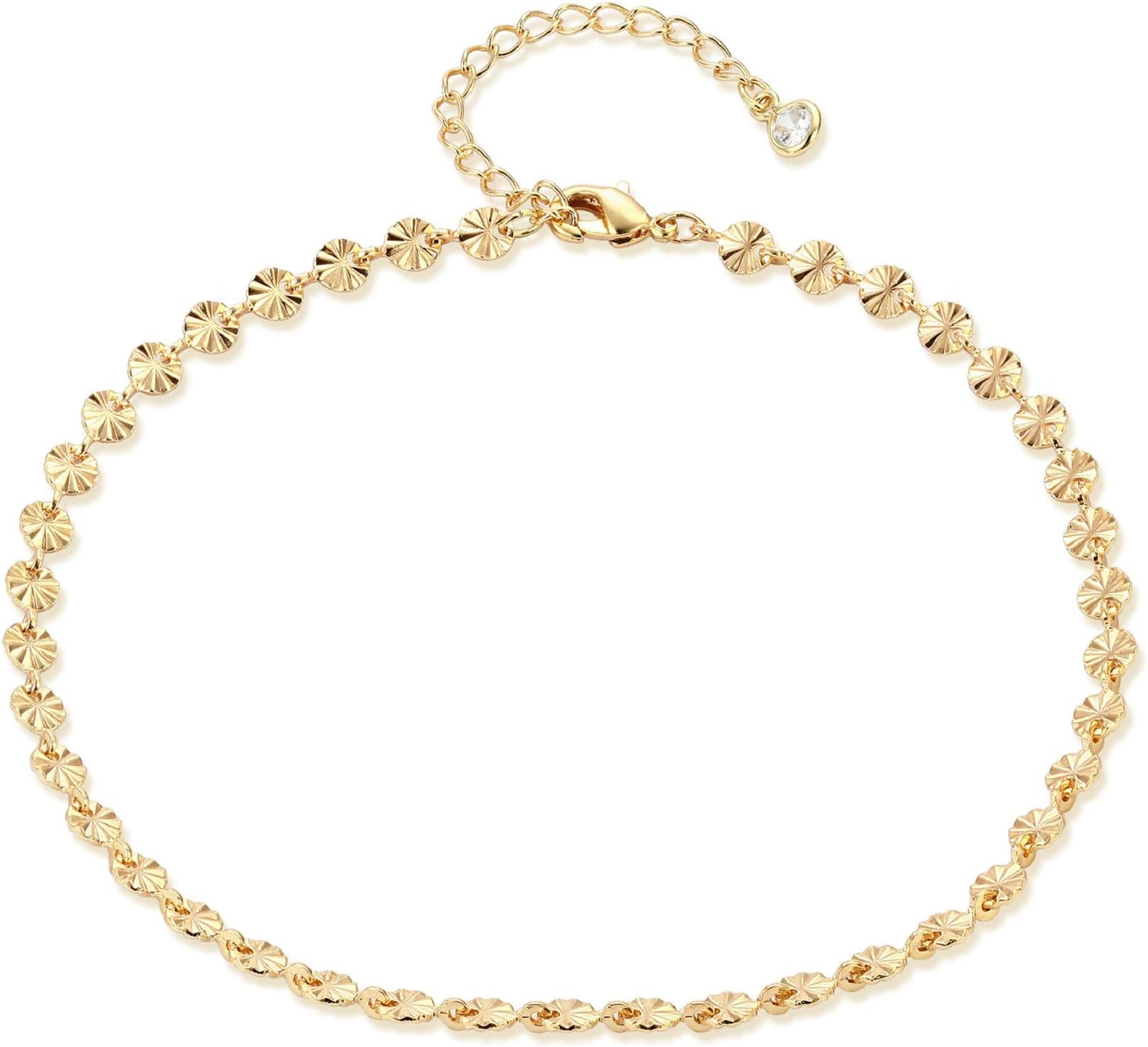 LOYATADainty Ankle Bracelet,14K Gold Plated Tiny Bead Anklet Dainty White Cubic Zirconia Cross Tassel Foot Chain Cute Lucky Moon Evil Eye Foot Jewelry Boho Anklets for Women