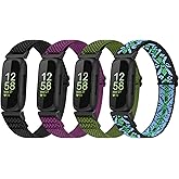 Vodtian 4 Pack Bands Compatible with Fitbit Inspire 3/Inspire 2/Inspire/Inspire HR/Ace 3/Ace 2 Band, Elastic Adjustable Nylon Loop Straps Replacement Sport Stretchy Wristband for Women Men
