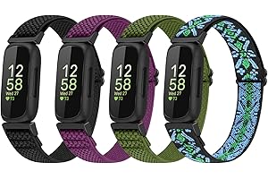 Vodtian 4 Pack Bands Compatible with Fitbit Inspire 3/Inspire 2/Inspire/Inspire HR/Ace 3/Ace 2 Band, Elastic Adjustable Nylon Loop Straps Replacement Sport Stretchy Wristband for Women Men