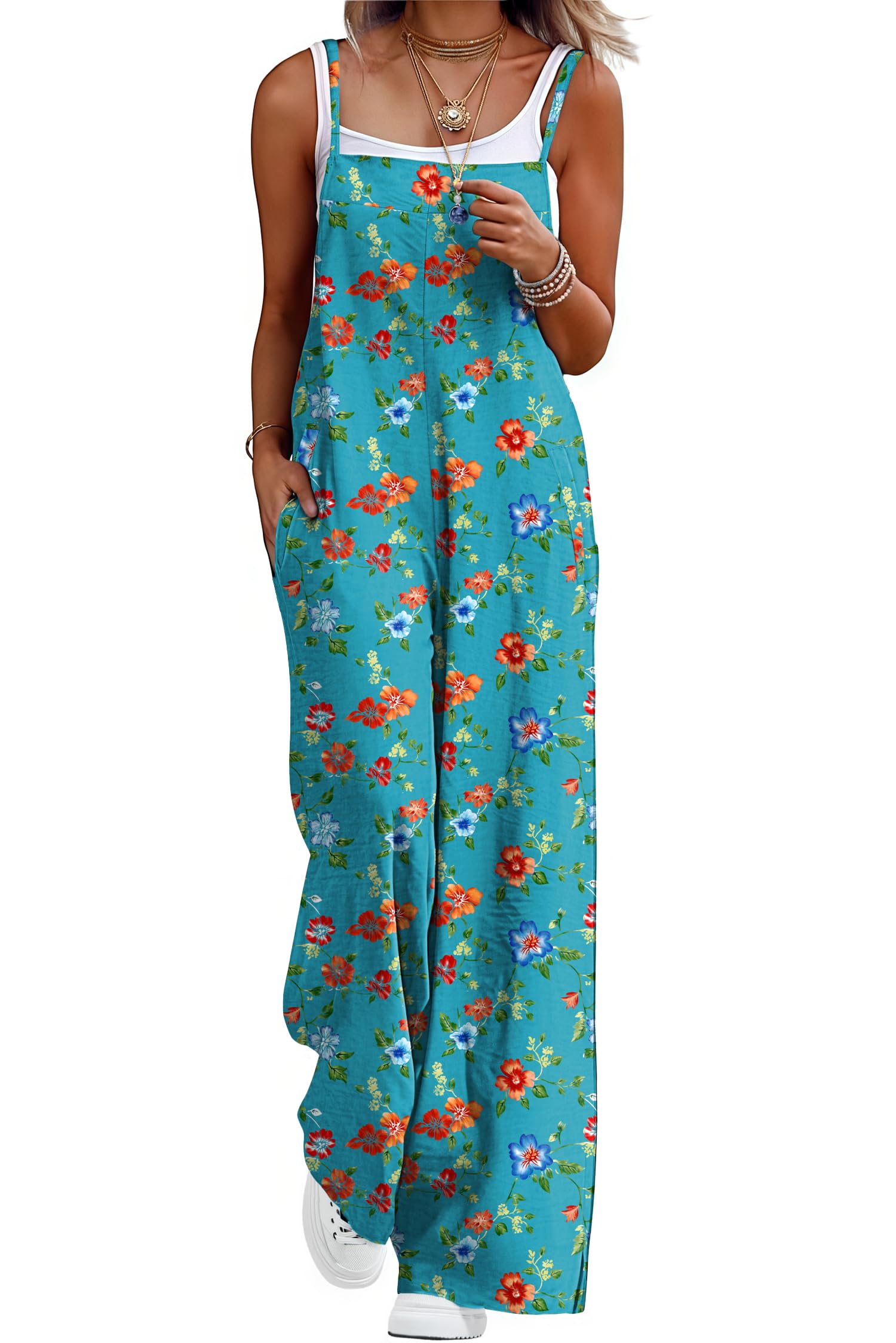 Lepunuo Womens Jumpsuits Casual Overalls Women Boho Rompers for Curvy Women Summer Grils Wide Leg Jumpsuit with Pockets Image