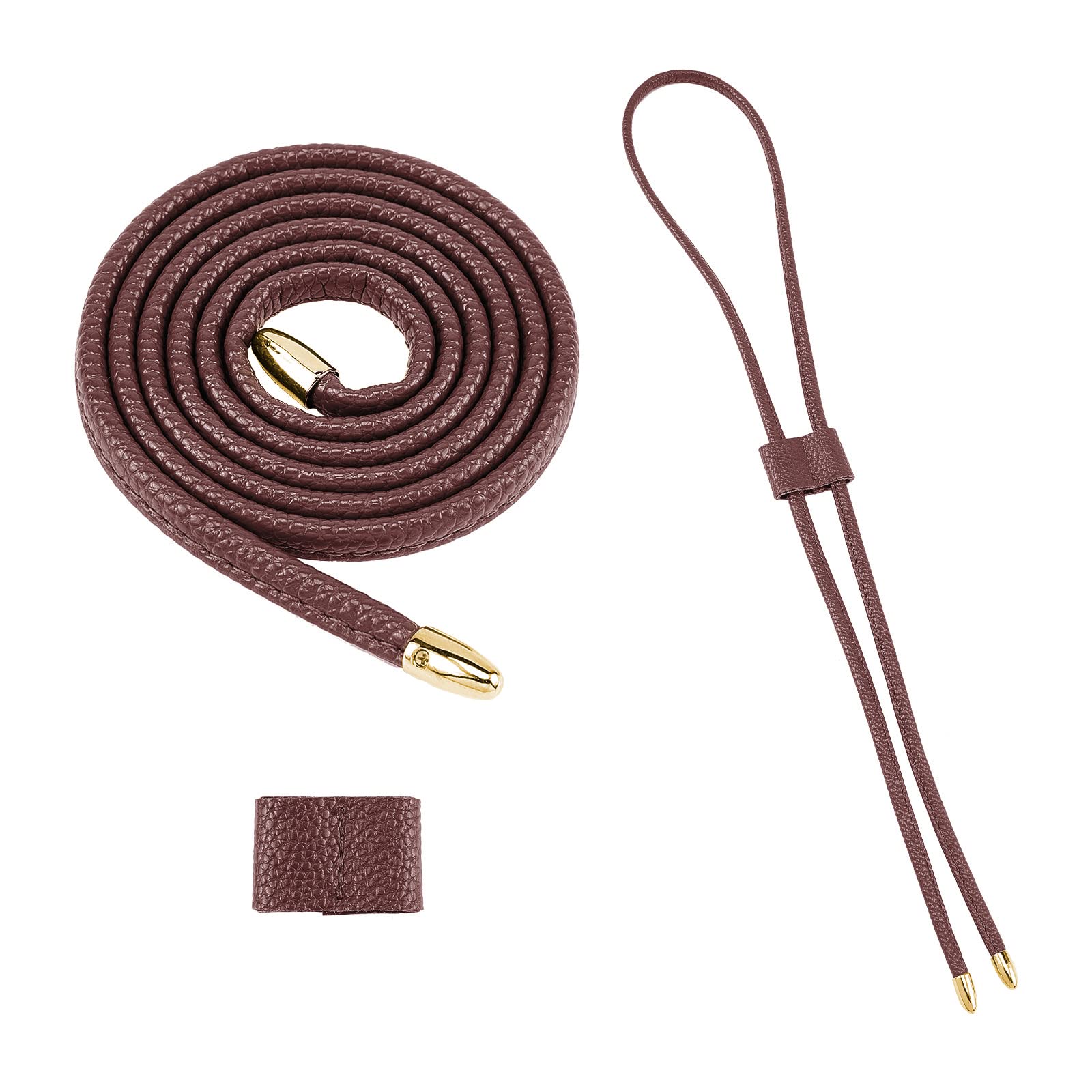 CHGCRAFT 2 Strands 3.3 Feet Leather Drawstring Lace and String Slide Handbag Straps Drawstring Replacement with String Keeper for Bucket Bag Backpack, Maroon