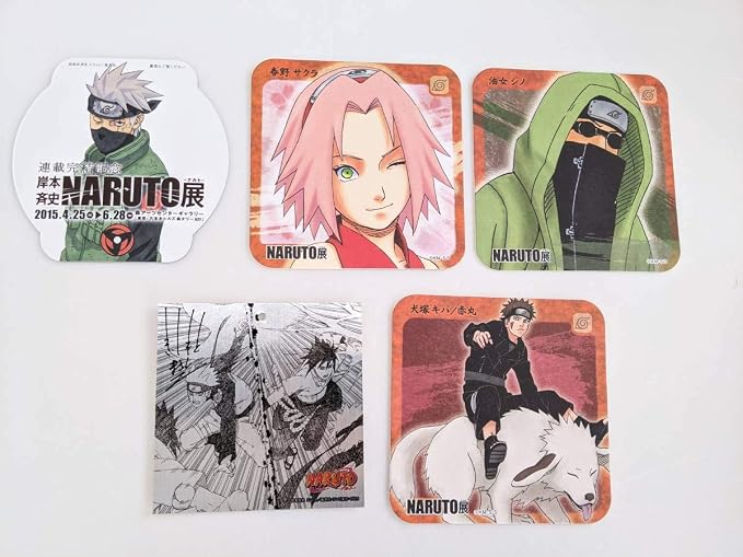 Amazon ナルト Naruto展 等 限定 コースター カカシ サクラ シノ キバ ナルト サスケ 5枚セット アニメ 萌えグッズ 通販