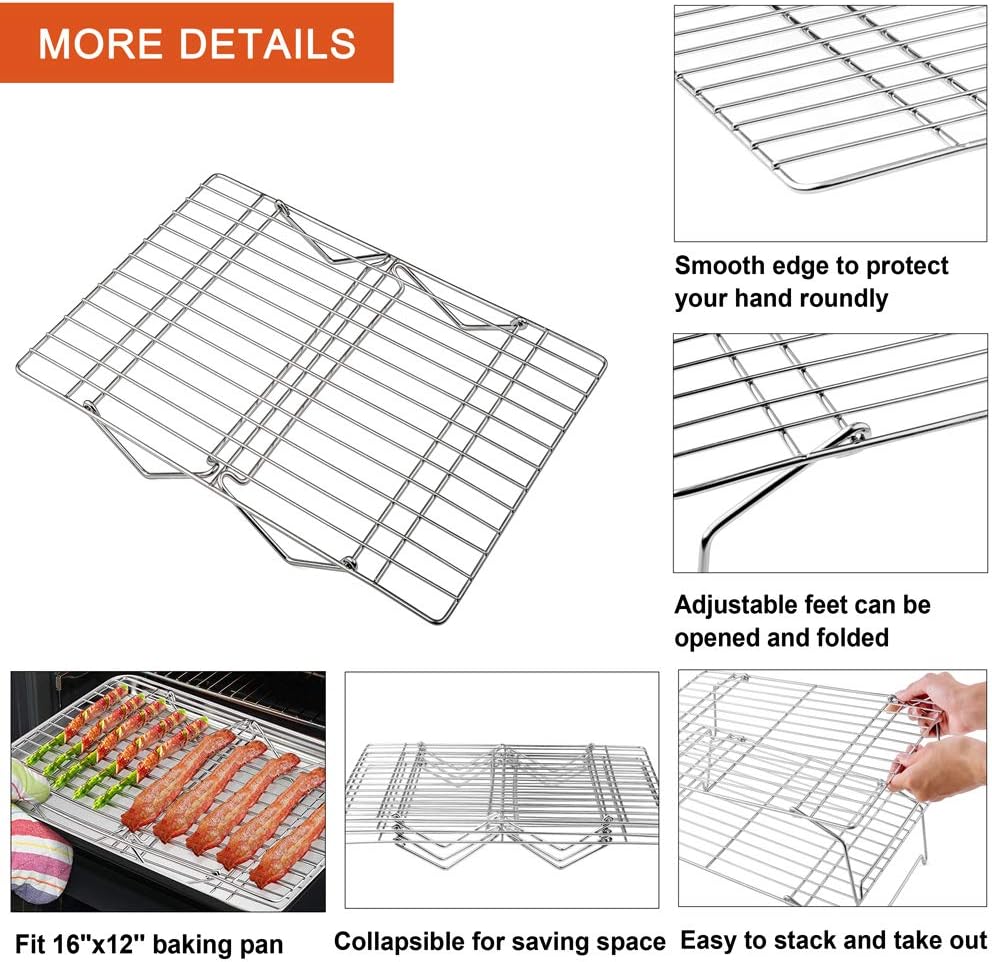 Cooling Rack, P&P CHEF 5-Tier Stainless Steel Stackable Baking Cooking Racks for Cooling Roasting Grilling, Collapsible & Heavy Duty, Oven & Dishwasher Safe - 15’’x10’’: Kitchen & Dining