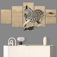 SIGNWIN 5 Panel Canvas Wall Art Modern Art Animals Dramatic Giraffe Lion Multicolor Photography Southwest for Home Decorations Ready to Hang - 60