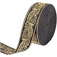 Ruban Jacquard Vintage FINGERINSPIRE 10m - Motif Florale Doré Sur Noir Pour DIY, Décoration Et Cadeaux