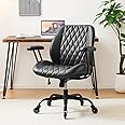 YFO Home Office Desk Chair Office Rubber Casters Ergonomic Computer Chair with Lumbar Support Adjustable Height Rolling Swivel Executive Task Armrests Chair， Black PU