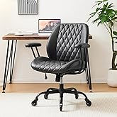 YFO Home Office Desk Chair Office Rubber Casters Ergonomic Computer Chair with Lumbar Support Adjustable Height Rolling Swivel Executive Task Armrests Chair, Black PU
