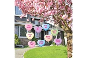VictoryStore Valentine's Yard Decorations Hanging Candy Hearts, Outdoor Valentine's Day Decorations, 12372 Set of 9 Corrugated Plastic Hearts