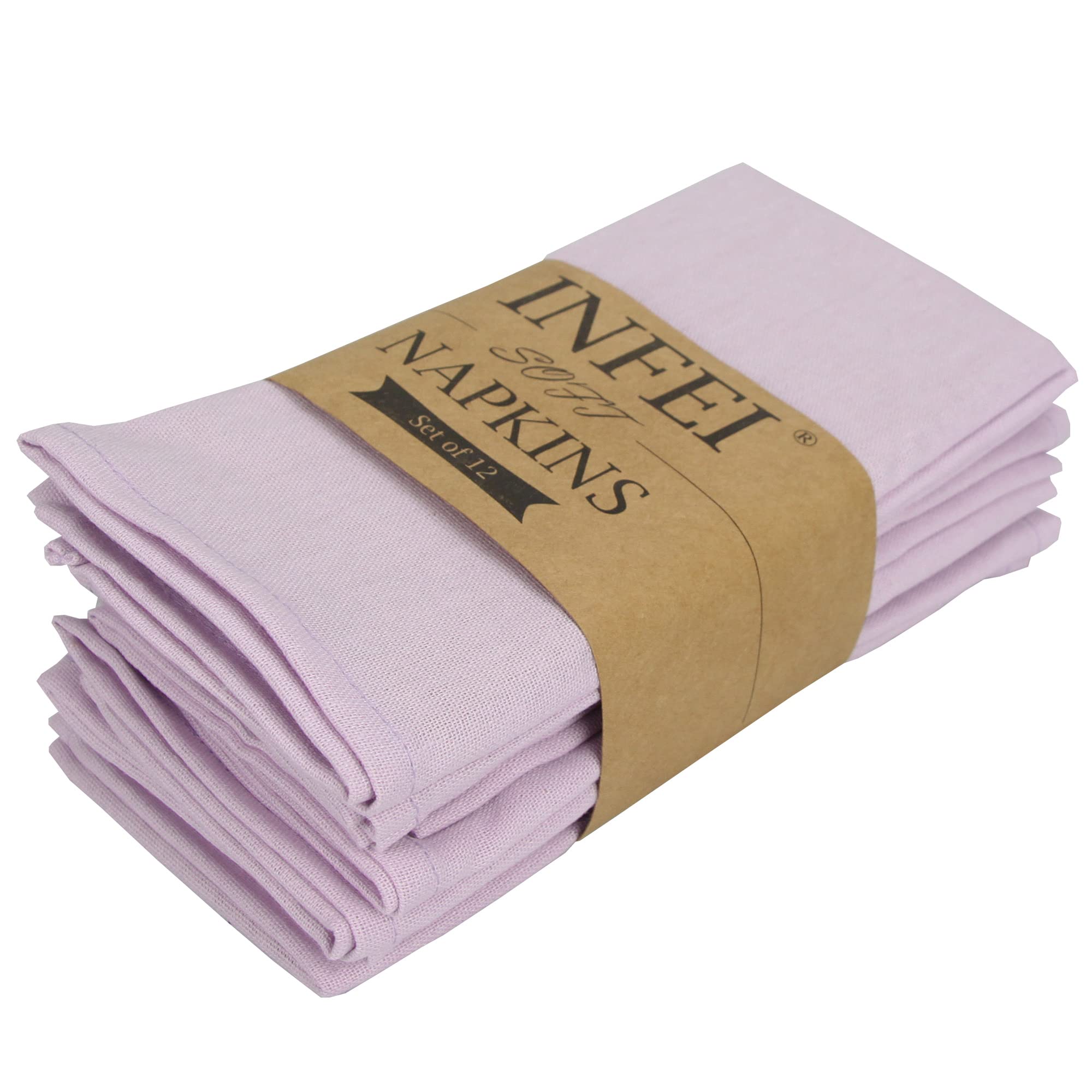 Solid Color Polyester Linen Blended Dinner Cloth Napkins - Set of 12 (40 x 40 cm) - For Events & Home Use (Lavender)