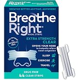 Breathe Right Nasal Strips, Relieves Nasal Congestion, Extra Strength Clear | Opens nose and increases nasal airflow, helps reduce snoring caused by nasal congestion, easy removal, 44 count