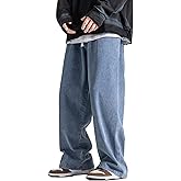 DOSLAVIDA Men's Hip Hop Jean Joggers Loose Fit Streetwear Biker Baggy Jeans Pants Stylish Printed Cargo Denim Pants