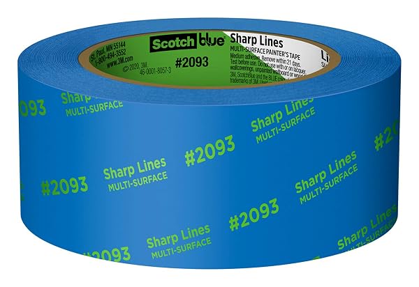 SCOTCHBLUE SHARP LINES PAINTER’S TAPE, 1.88 INCHES X 60 YARDS, 3 ROLLS, BLUE, PAINT TAPE PROTECTS SURFACES AND REMOVES EASILY, EDGE-LOCK PAINTING TAPE FOR INDOOR AND OUTDOOR USE